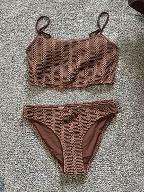 aerie Brown Crochet Bikini Set